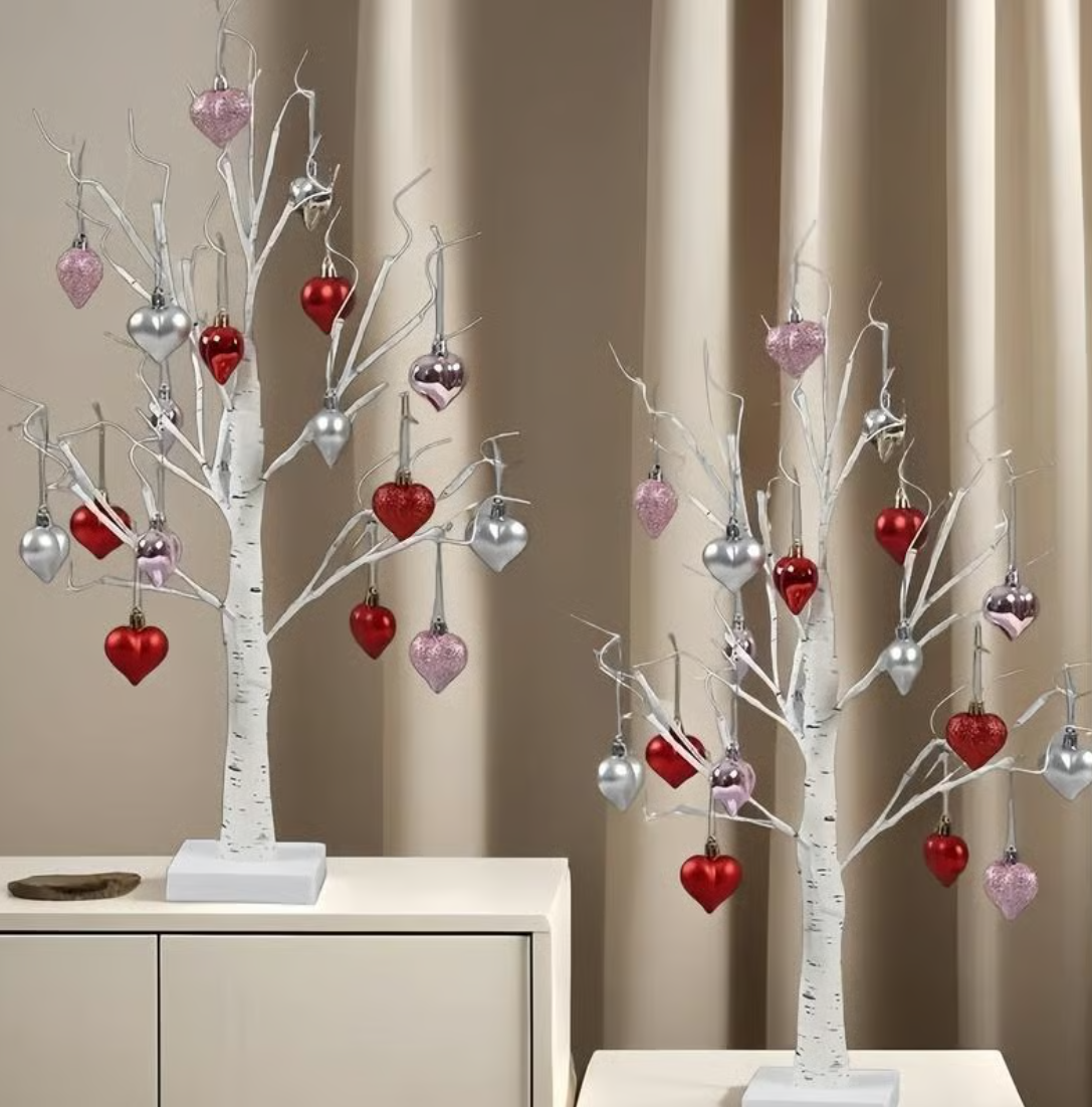 Romantic Heart-Shaped Birch Tree Lamp